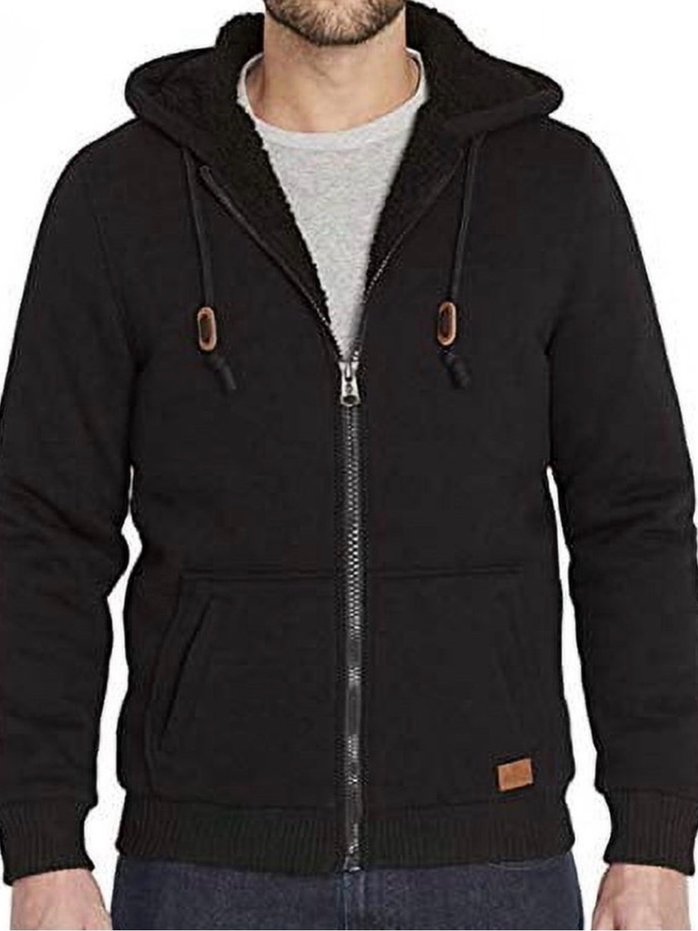 Buffalo David Bitton Black Men's Zip-Up Hoodie with Sherpa Lining